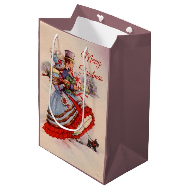 Old-Fashioned Christmas Shopping Medium Gift Bag (Front Angled)