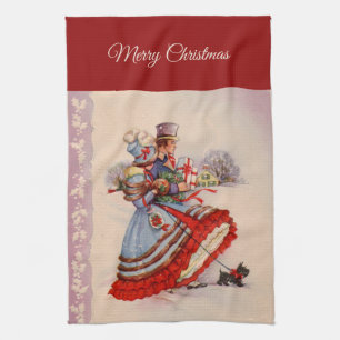Old-Fashioned Christmas Shopping Tea Towel