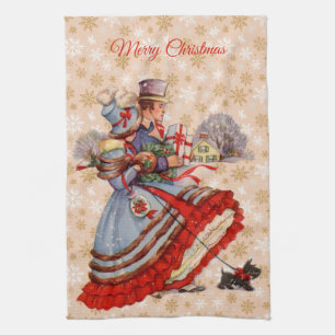 Old-Fashioned Christmas Shopping Tea Towel