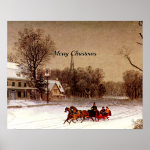 Old-Fashioned Christmas Sleigh Ride, Winter Scene Poster