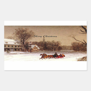 Old-Fashioned Christmas Sleigh Ride, Winter Scene Rectangular Sticker