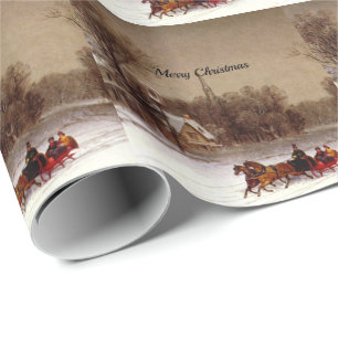 Old-Fashioned Christmas Sleigh Ride, Winter Scene Wrapping Paper