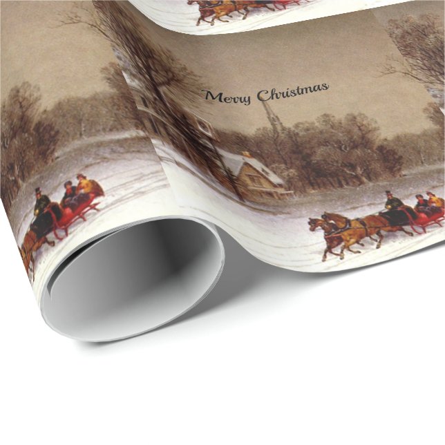Old-Fashioned Christmas Sleigh Ride, Winter Scene Wrapping Paper (Roll Corner)