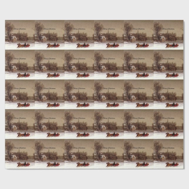 Old-Fashioned Christmas Sleigh Ride, Winter Scene Wrapping Paper (Flat)