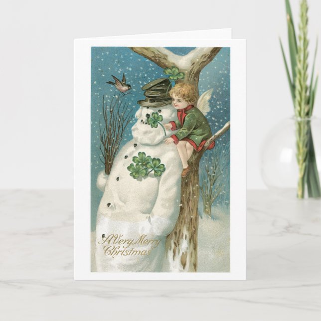 Old-fashioned Christmas, Snowman Holiday Card (Front)