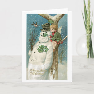 Old-fashioned Christmas, Snowman Holiday Card
