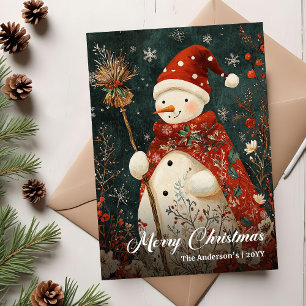 Old Fashioned Christmas Snowman Holiday Card