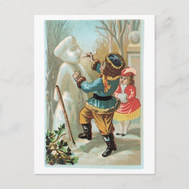 Old-fashioned Christmas, Snowman Holiday Postcard (Front)
