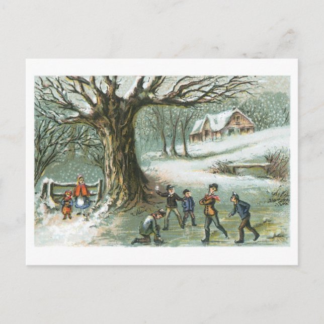 Old-fashioned Christmas, Snowy landscape Holiday Postcard (Front)
