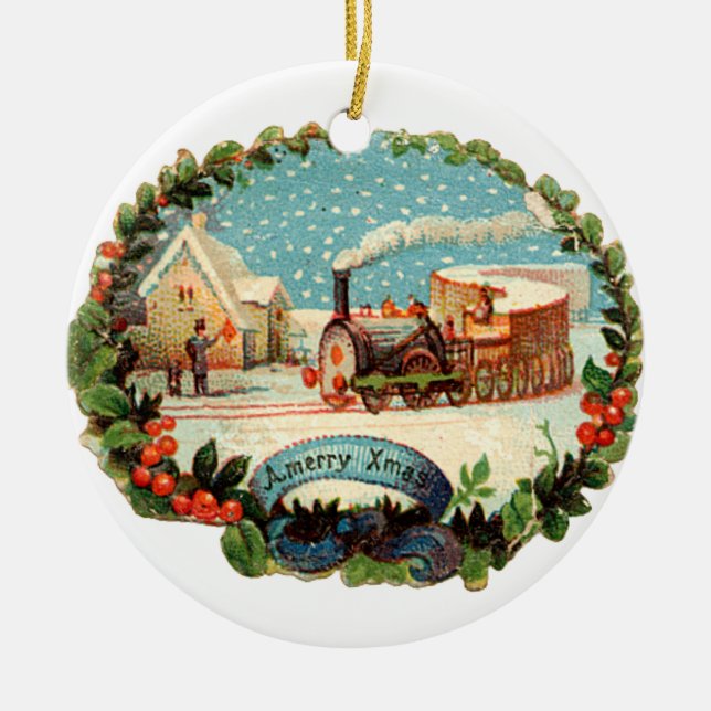 Old-fashioned Christmas, Steam train Ceramic Tree Decoration (Front)