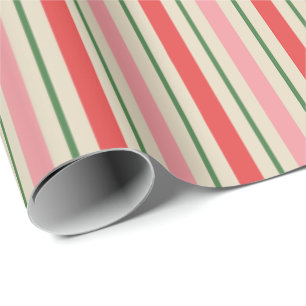 Old Fashioned Christmas Stripe Pattern Pink Red Wrapping Paper