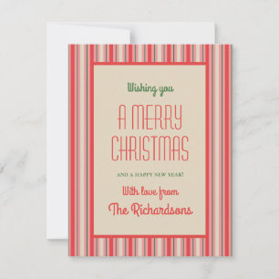 Old Fashioned Christmas Stripe Vintage Pink & Red Holiday Card