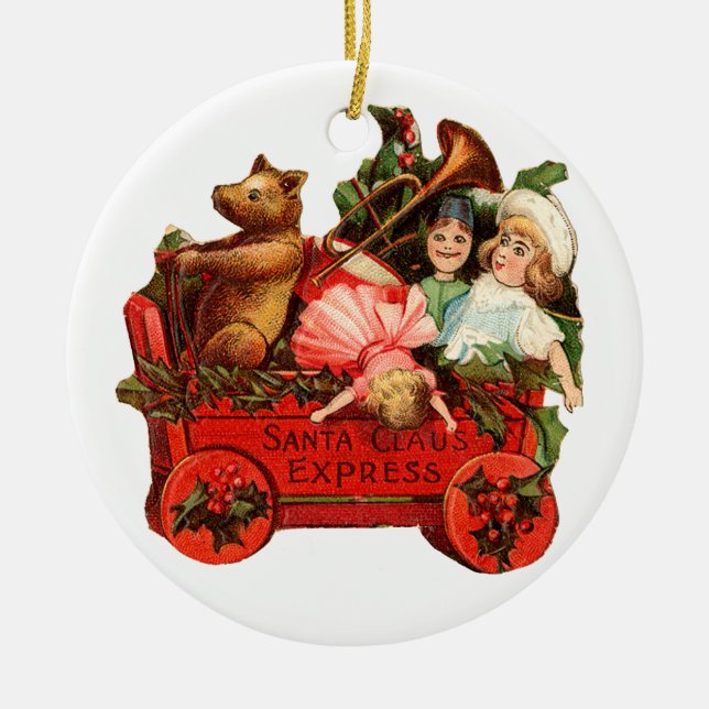 Old-fashioned Christmas, Toy box Ceramic Tree Decoration (Front)