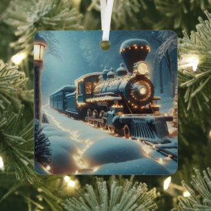 Old-Fashioned Christmas Train Winter Wonderland Metal Tree Decoration