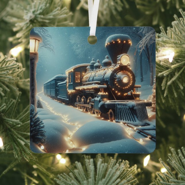 Old-Fashioned Christmas Train Winter Wonderland Metal Tree Decoration (Insitu)