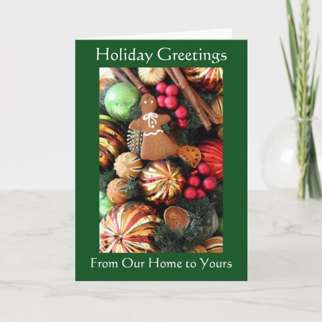 Old-Fashioned Christmas Tree Ornaments Holiday Card (Front)