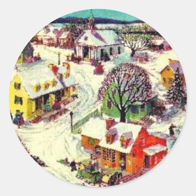 Old Fashioned Christmas Village Classic Round Sticker (Front)