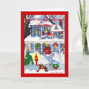 Old Fashioned Christmas Vintage House Decorated  Holiday Card
