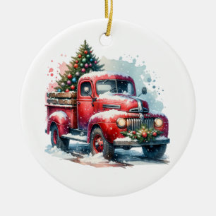  Old-Fashioned Christmas Vintage Red Truck Ceramic Tree Decoration