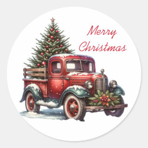 Old-Fashioned Christmas Vintage Red Truck Classic Round Sticker