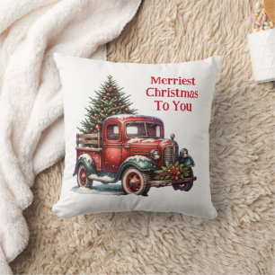  Old-Fashioned Christmas Vintage Red Truck Cushion