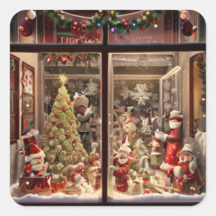 Old Fashioned Christmas Window Square Sticker