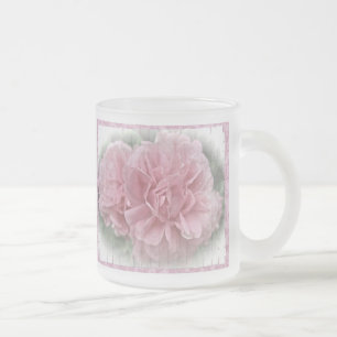 Old Fashioned Climbing Pink Roses Frosted Glass Coffee Mug