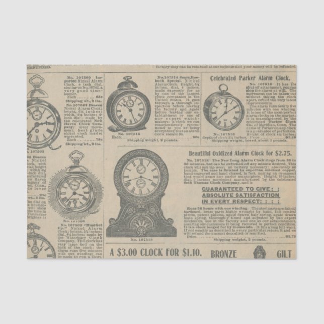 Old Fashioned Clocks Catalogue Page Tissue Paper (Front)