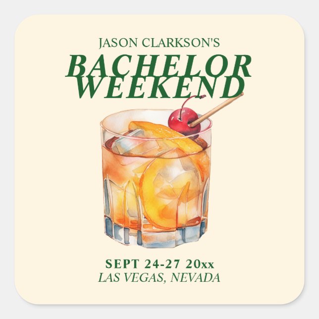 Old Fashioned Cocktail Bachelor Weekend Square Sticker (Front)