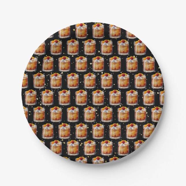 Old Fashioned Cocktail Paper Plate (Front)