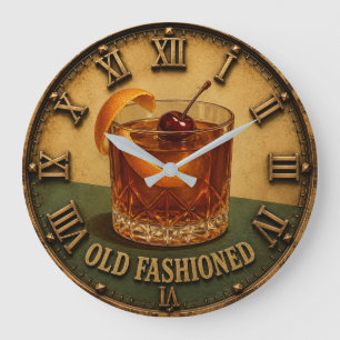 Old Fashioned Cocktail Whiskey Bar Decor Large Clock