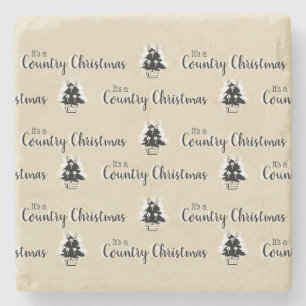 Old Fashioned Country Christmas Trees  Stone Coaster