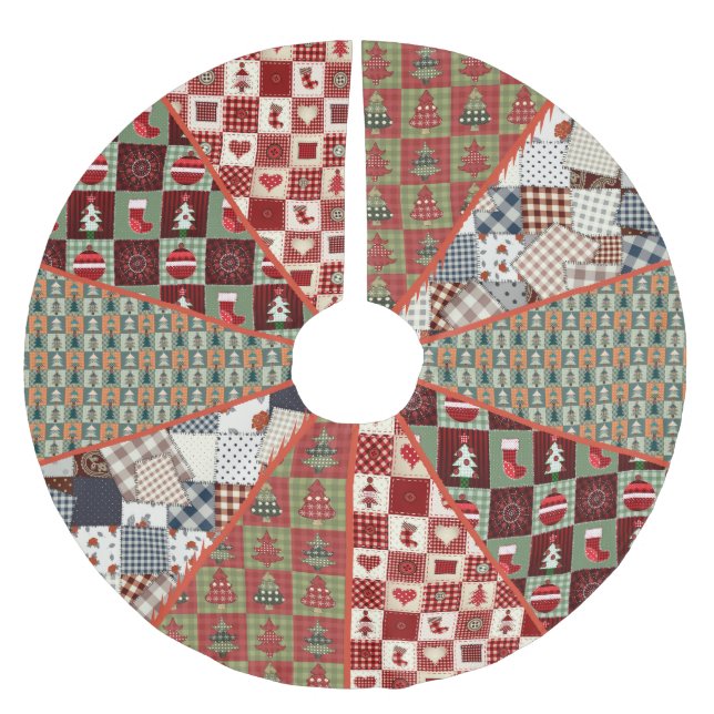 Old Fashioned Country Quilted Patterns Brushed Polyester Tree Skirt (Front)
