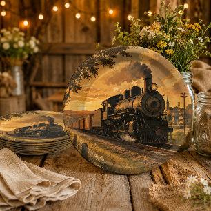 Old-Fashioned Country Train Paper Plate