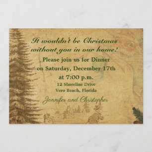 Old Fashioned Design Christmas Dinner Invitation