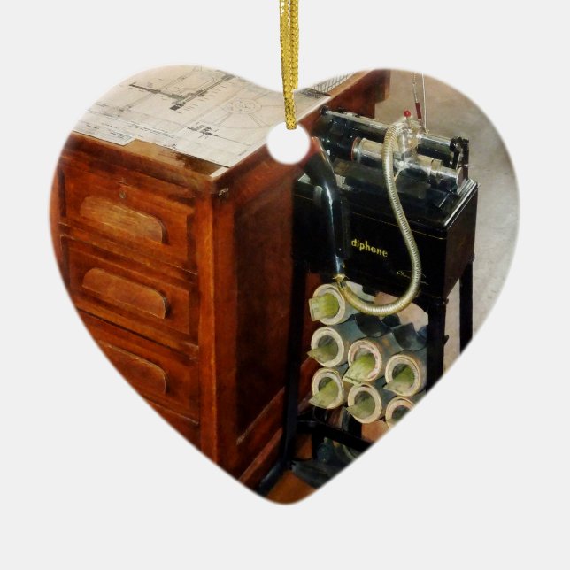 Old Fashioned Dictaphone Ceramic Tree Decoration (Front)