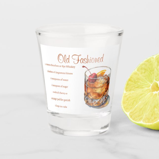 Old Fashioned Drink Recipe Shot Glass (Front)