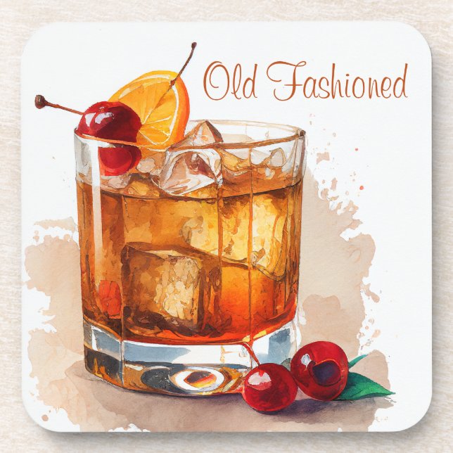 Old Fashioned Drink With Cherries and Orange / Bar Coaster (Front)