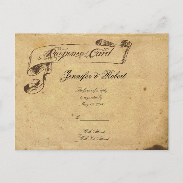 Old Fashioned Elegance Parchment Quill RSVP Invitation Postcard (Front)
