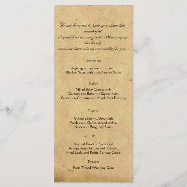 Old Fashioned Elegance Parchment Wedding Menu (Front)