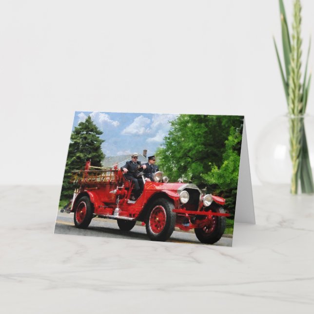 Old Fashioned Fire Truck Card (Front)