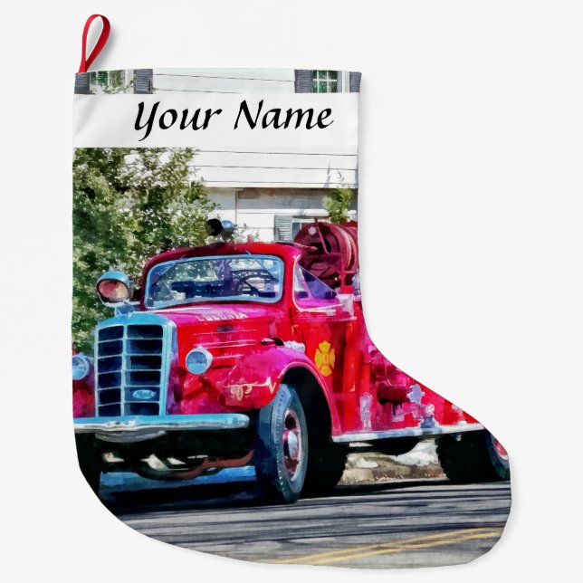 Old Fashioned Fire Truck Large Christmas Stocking (Front)