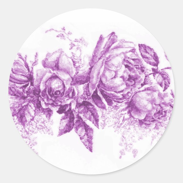 Old Fashioned Floral Spray Purple Classic Round Sticker (Front)