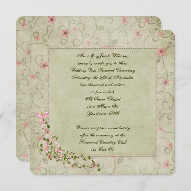 Old-fashioned floral Wedding Vow Renewal Invitation (Front/Back)