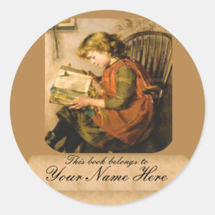 Old Fashioned Girl Reading Classic Round Sticker
