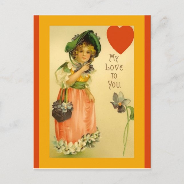 Old Fashioned Girl Valentine Pretty Vintage Copy Postcard (Front)