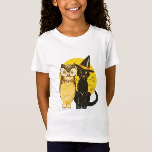 Old-fashioned Halloween, Black cat & Owl T-Shirt