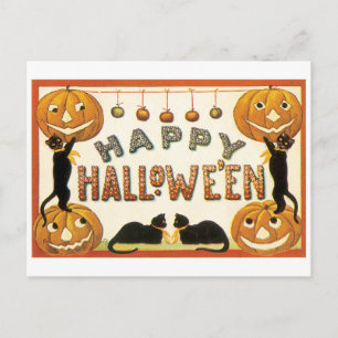 Old-fashioned Halloween, Black cats Postcard