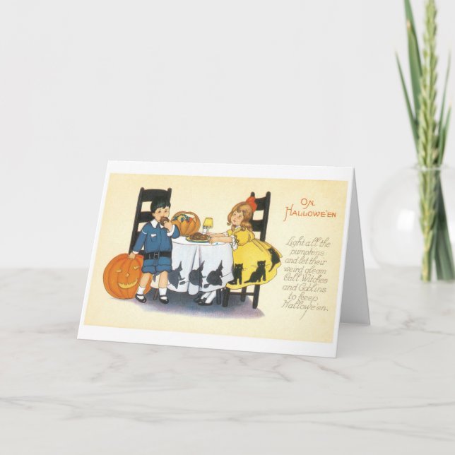 Old-fashioned Halloween, Boy & Girl Card (Front)