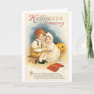 Old-fashioned Halloween, Boy & Girl Card